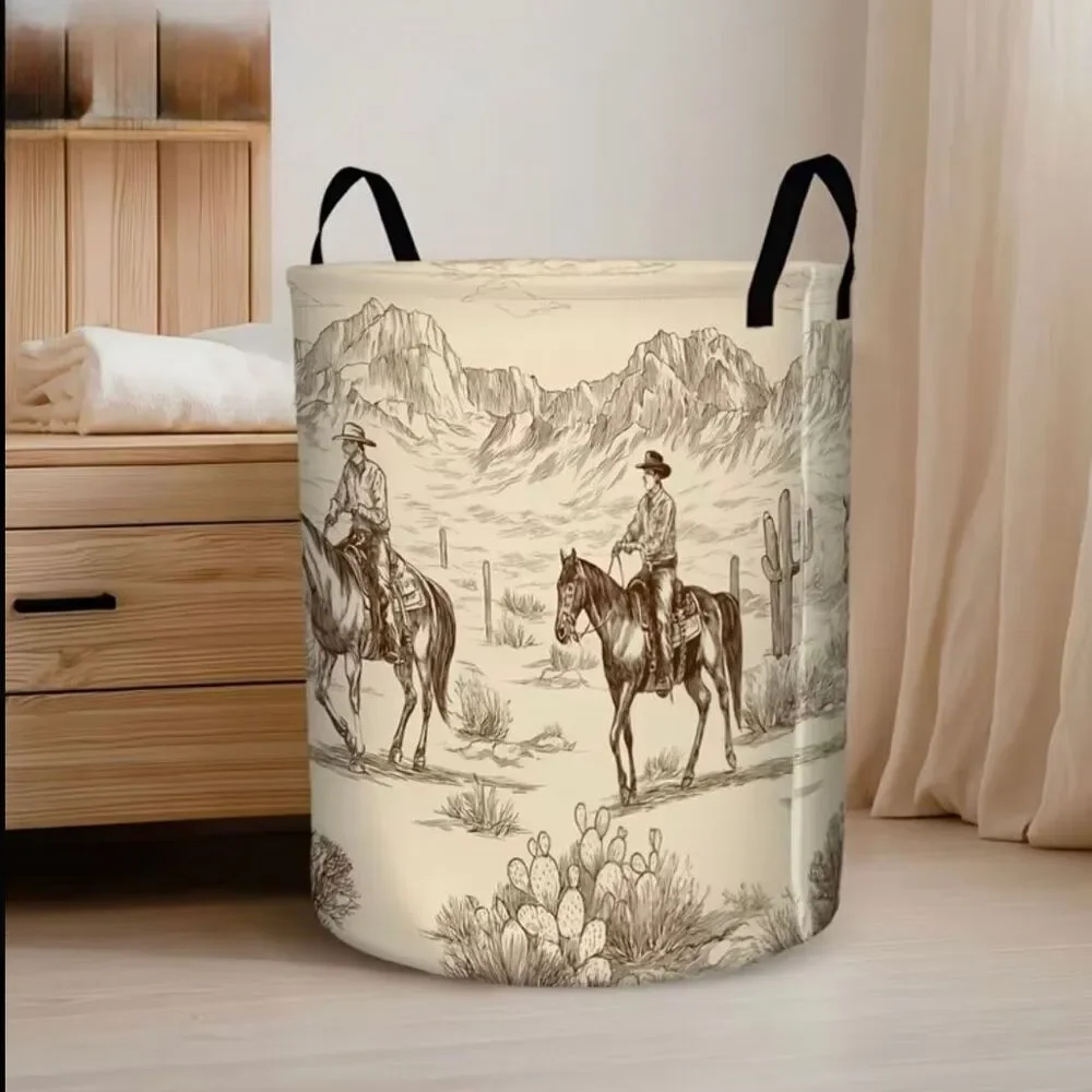 Western Cowboy Foldable Laundry Basket Waterproof Oxford Cloth For Clothes Toys